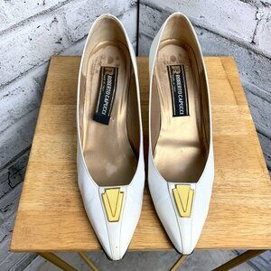 Elegant White and Yellow Heels with Pointed Toe